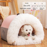 Striped Plush Semi-Enclosed Portable Dog Nest Bed