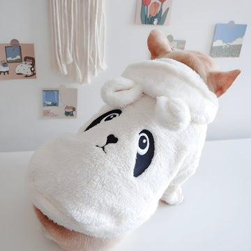 Embroidery Cartoon Hooded Dog Vest in Coral Velvet