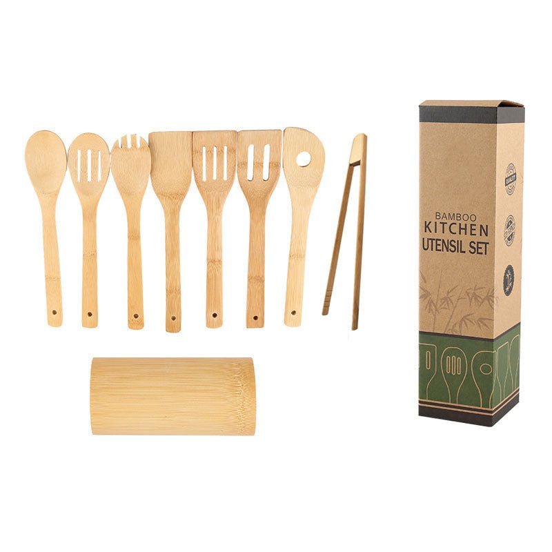 Bamboo Spatula Set with Square Holder Eco - Friendly with Ergonomic Handle Kitchen Utensil - Asmota