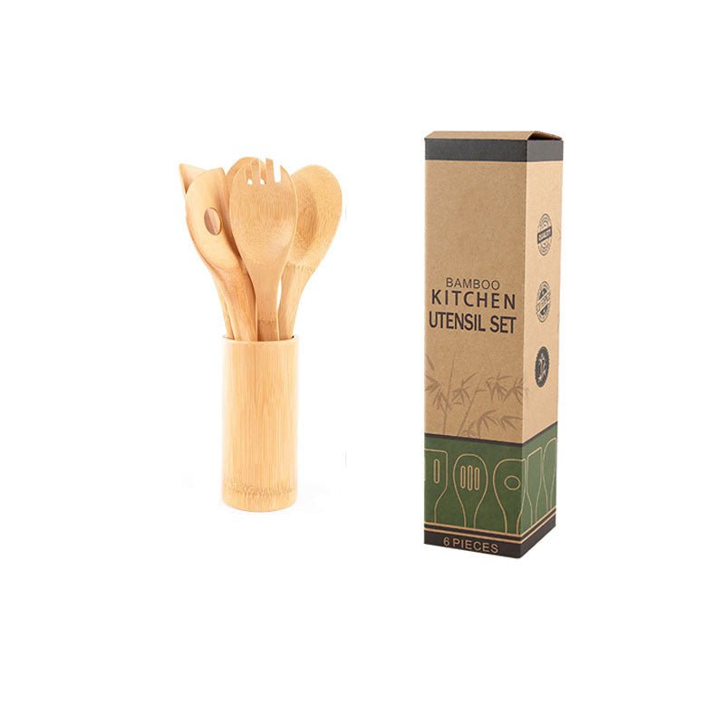 Bamboo Spatula Set with Square Holder Eco - Friendly with Ergonomic Handle Kitchen Utensil - Asmota