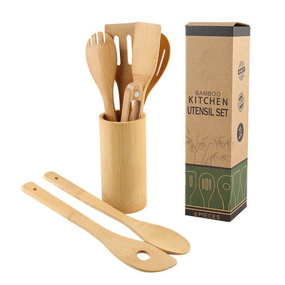 Bamboo Spatula Set with Square Holder Eco - Friendly with Ergonomic Handle Kitchen Utensil - Asmota