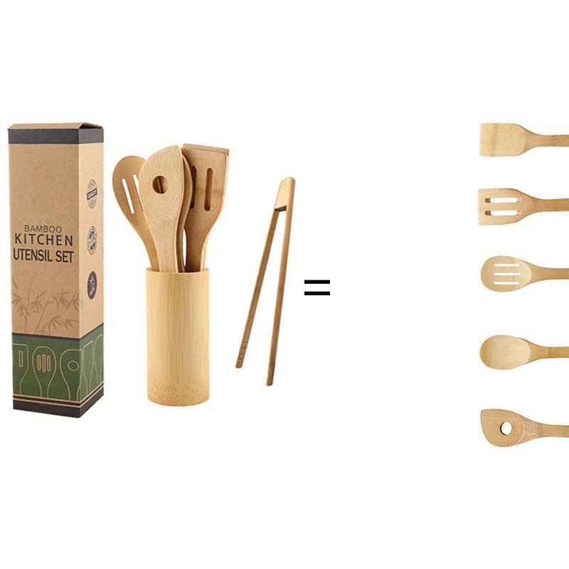 Bamboo Spatula Set with Square Holder Eco - Friendly with Ergonomic Handle Kitchen Utensil - Asmota