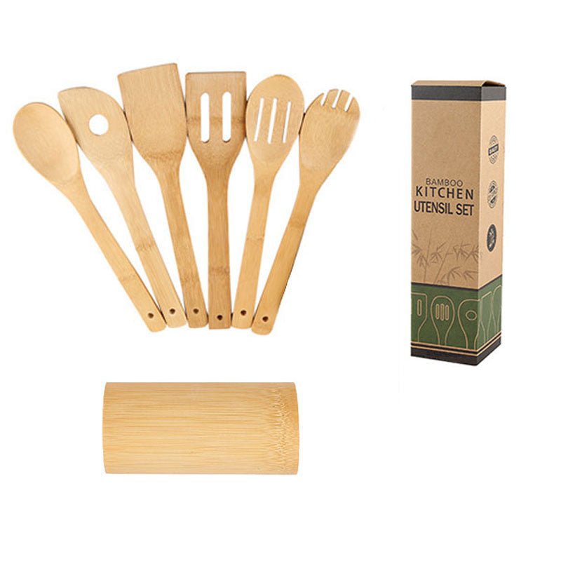 Bamboo Spatula Set with Square Holder Eco - Friendly with Ergonomic Handle Kitchen Utensil - Asmota