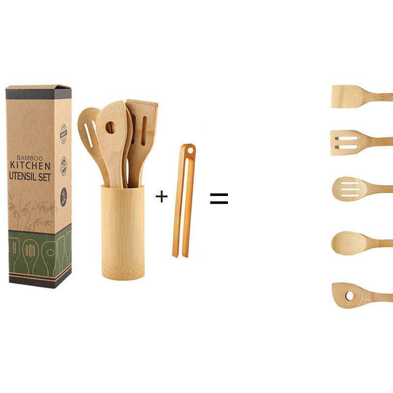 Bamboo Spatula Set with Square Holder Eco - Friendly with Ergonomic Handle Kitchen Utensil - Asmota