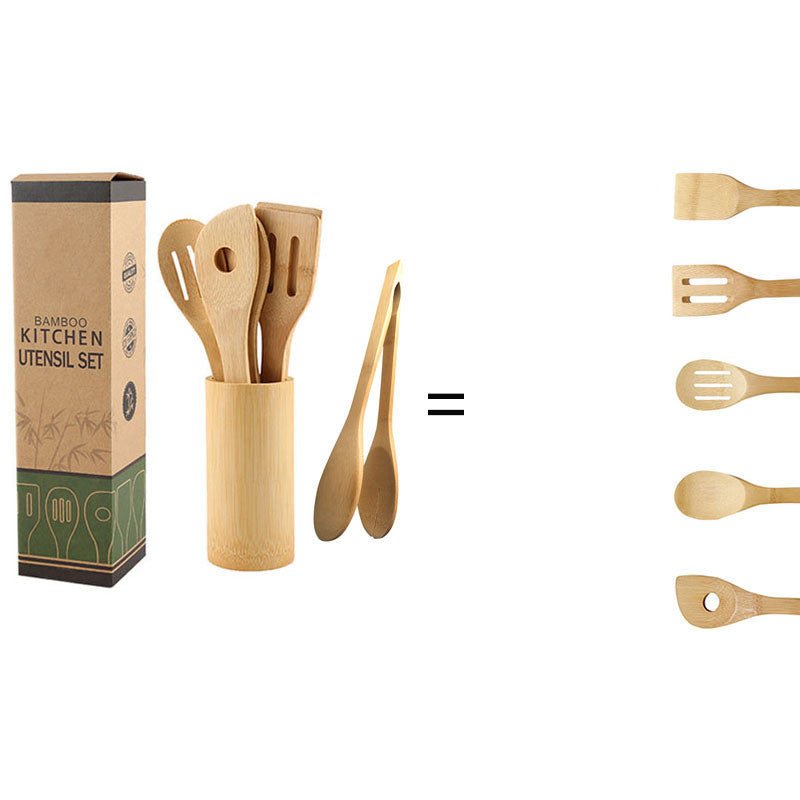 Bamboo Spatula Set with Square Holder Eco - Friendly with Ergonomic Handle Kitchen Utensil - Asmota
