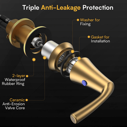 Bathroom Faucet 3 Hole - Bathroom Sink Faucet 2 - Handle 3 - Hole, Brushed Gold Widespread 8 Inch Bathroom Faucet with Pop Up Drain Assembly, Lavatory Bathroom Vanity Sink Faucet, 100% Lead - free - Asmota