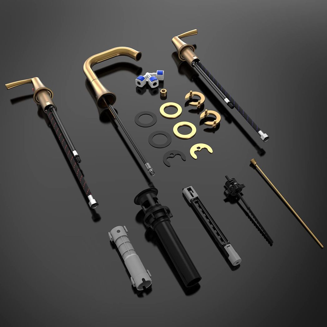 Bathroom Faucet 3 Hole - Bathroom Sink Faucet 2 - Handle 3 - Hole, Brushed Gold Widespread 8 Inch Bathroom Faucet with Pop Up Drain Assembly, Lavatory Bathroom Vanity Sink Faucet, 100% Lead - free - Asmota