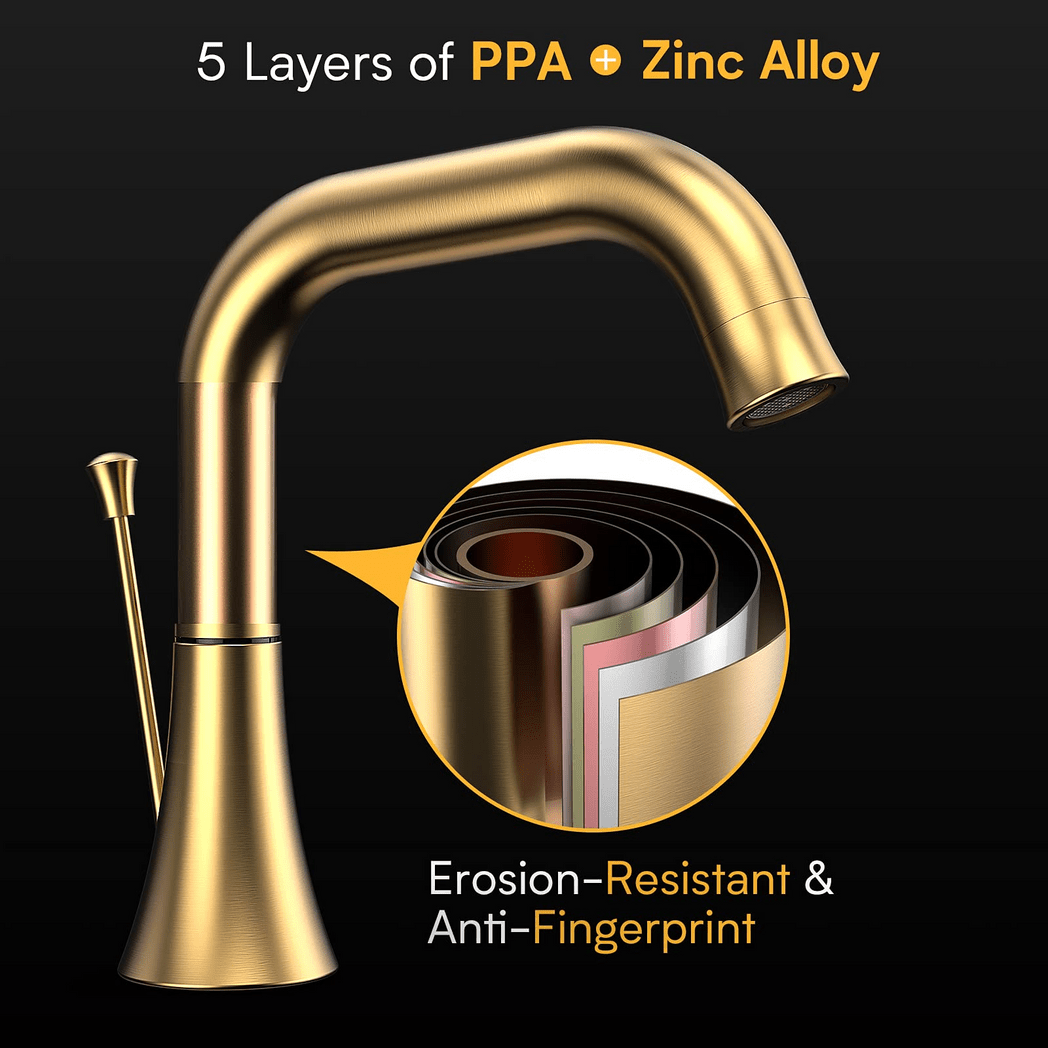 Bathroom Faucet 3 Hole - Bathroom Sink Faucet 2 - Handle 3 - Hole, Brushed Gold Widespread 8 Inch Bathroom Faucet with Pop Up Drain Assembly, Lavatory Bathroom Vanity Sink Faucet, 100% Lead - free - Asmota