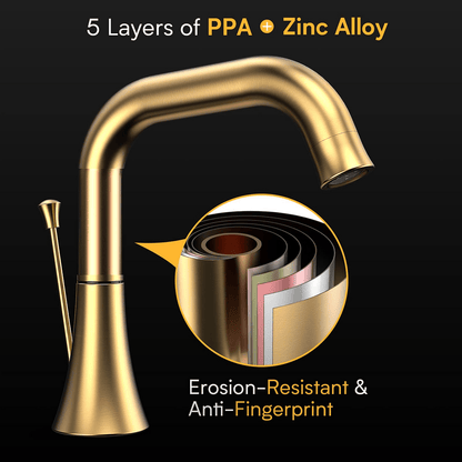 Bathroom Faucet 3 Hole - Bathroom Sink Faucet 2 - Handle 3 - Hole, Brushed Gold Widespread 8 Inch Bathroom Faucet with Pop Up Drain Assembly, Lavatory Bathroom Vanity Sink Faucet, 100% Lead - free - Asmota