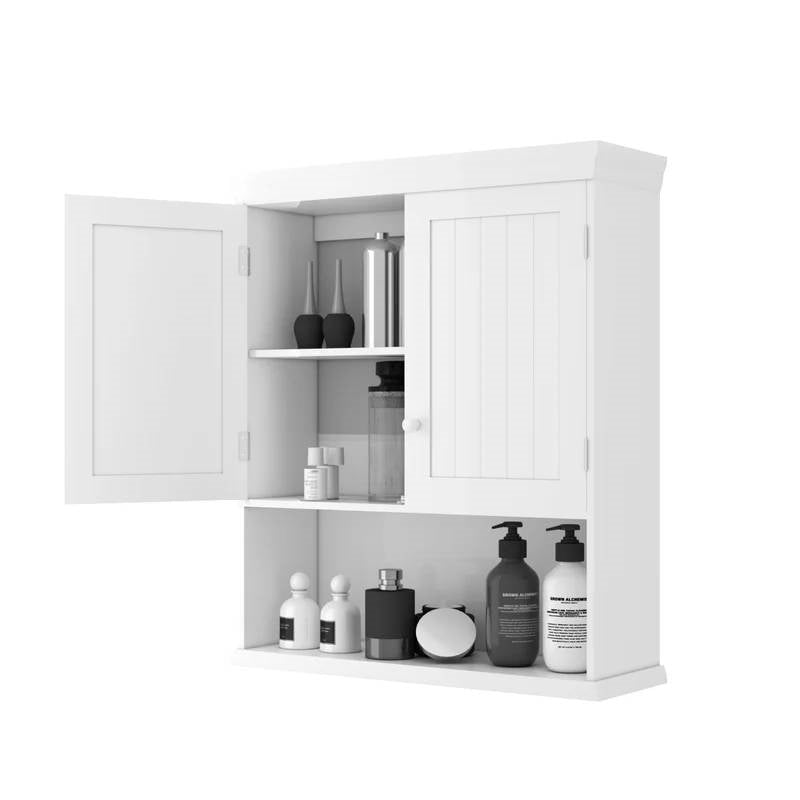 Bathroom Wall Mount Medicine Cabinet with Open Storage Shelf in White - Asmota