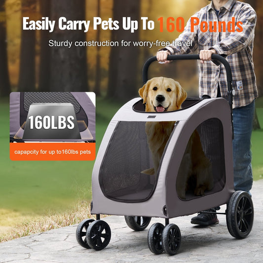 4-Wheel Grey Dog Stroller Carrier with 160lbs Capacity
