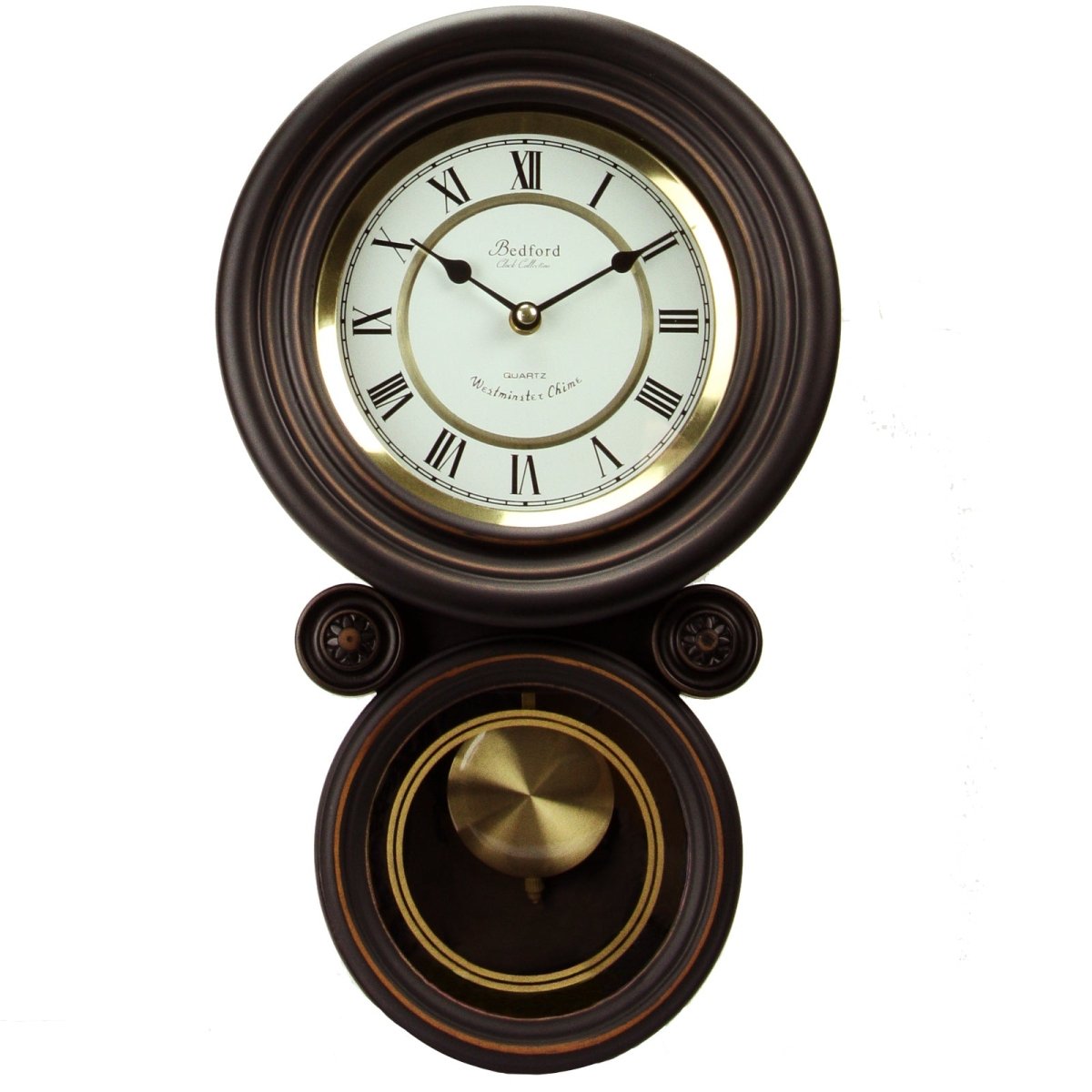 Bedford Clock Collection 16.5 Inch Contemporary Round Wall Clock with Pendulum - Asmota