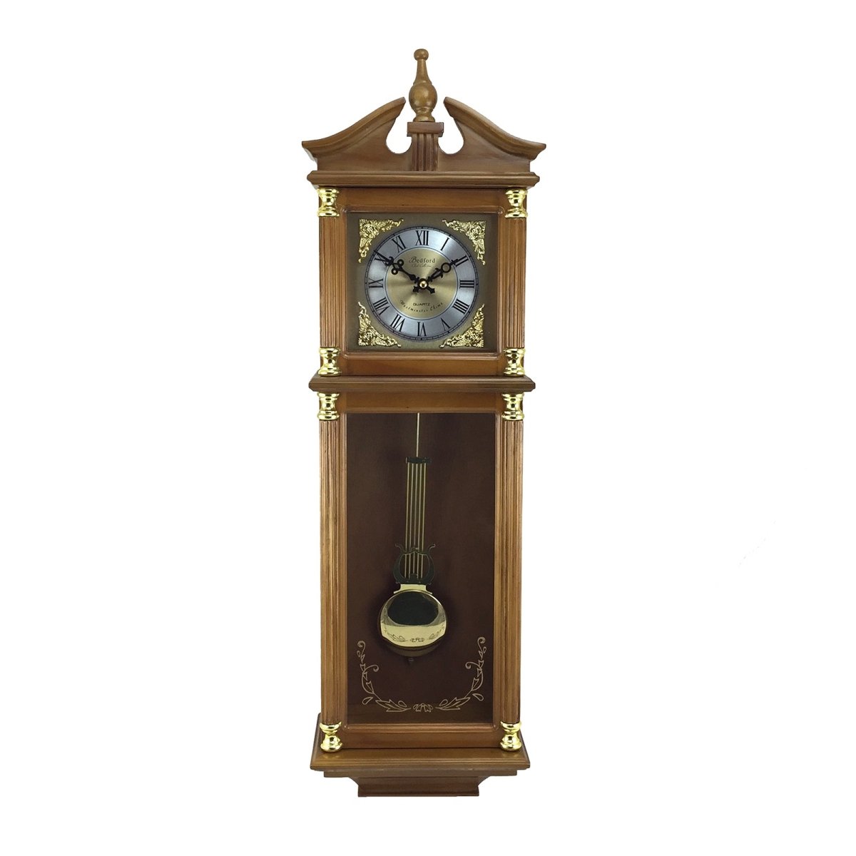 Bedford Clock Collection 34.5 Inch Chiming Pendulum Wall Clock in Antique Harvest Oak Finish - Asmota