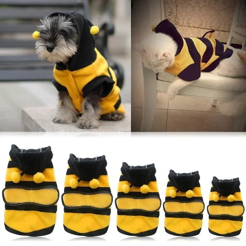 Bee Pet Puppy Coat Apparel Outfit Fleece Clothes Dog Cat Hoodie Fancy Costume Halloween Cosplay Sweater Dog Hoodies - Asmota