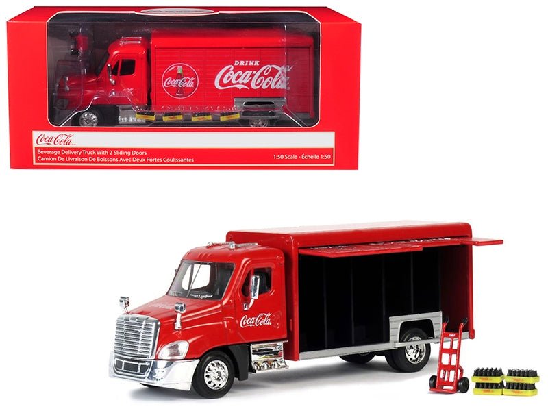 Beverage Delivery Truck "Coca - Cola" with Handcart and 4 Bottle Cases 1/50 Diecast Model by Motorcity Classics - Asmota