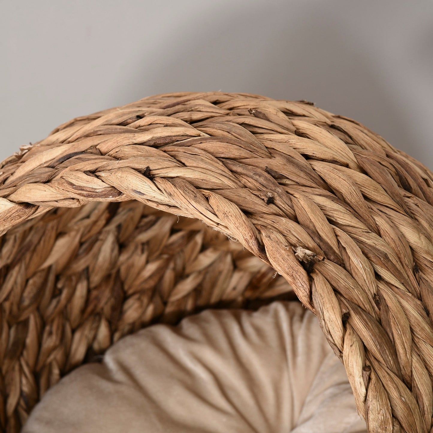 Handwoven Elevated Wicker Cat Bed with Egg Chair Basket Design