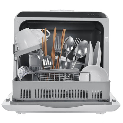 BlitzHome®BH - CDW1 Smart Portable Countertop Dishwasher US Plug with APP Control, 4 - 6 Sets Big Capacity, Dual Water Inlet Modes, 360°Spraying, 75°High Temperature, Five Cleaning Modes, Drying Function - Asmota
