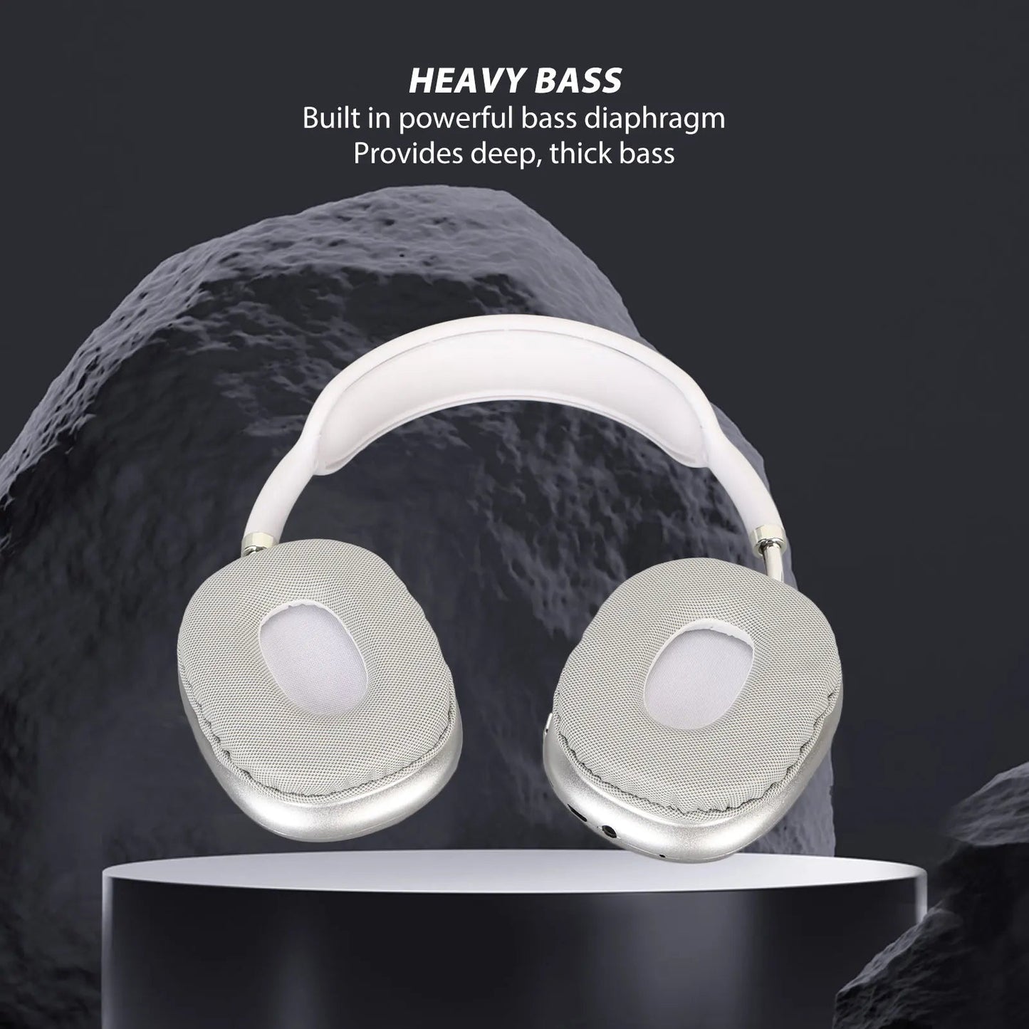 Bluetooth Headphone HiFi Bass Built in Mic Support Memory Card Wireless Headset for Running Travel White Over Ear Headphone - Asmota