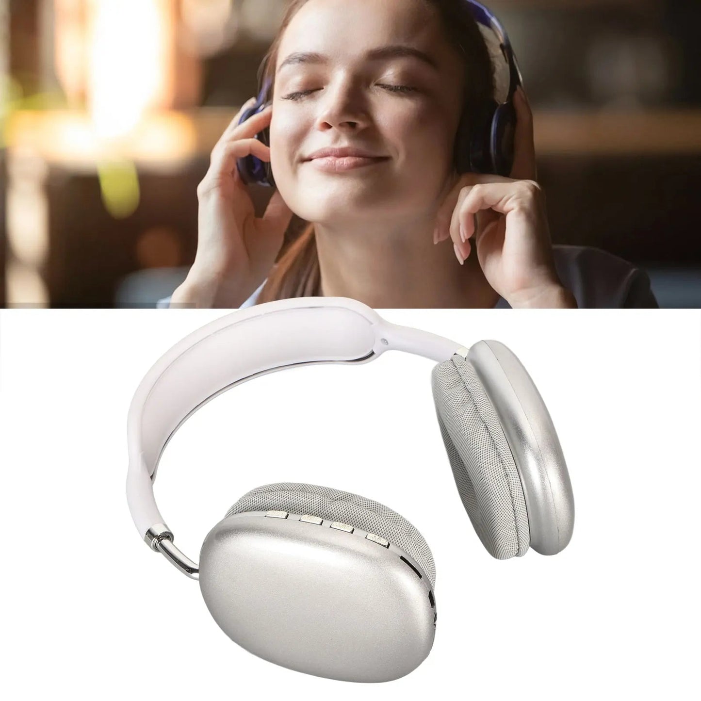 Bluetooth Headphone HiFi Bass Built in Mic Support Memory Card Wireless Headset for Running Travel White Over Ear Headphone - Asmota