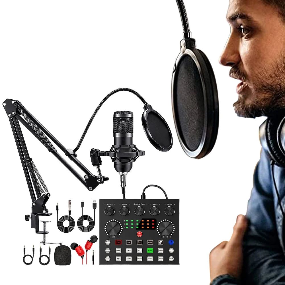 BM800 V8s Podcast Sound Card Set Professional Audio Condenser Mic Studio Microphone for Karaoke Podcast Recording Live Streaming - Asmota
