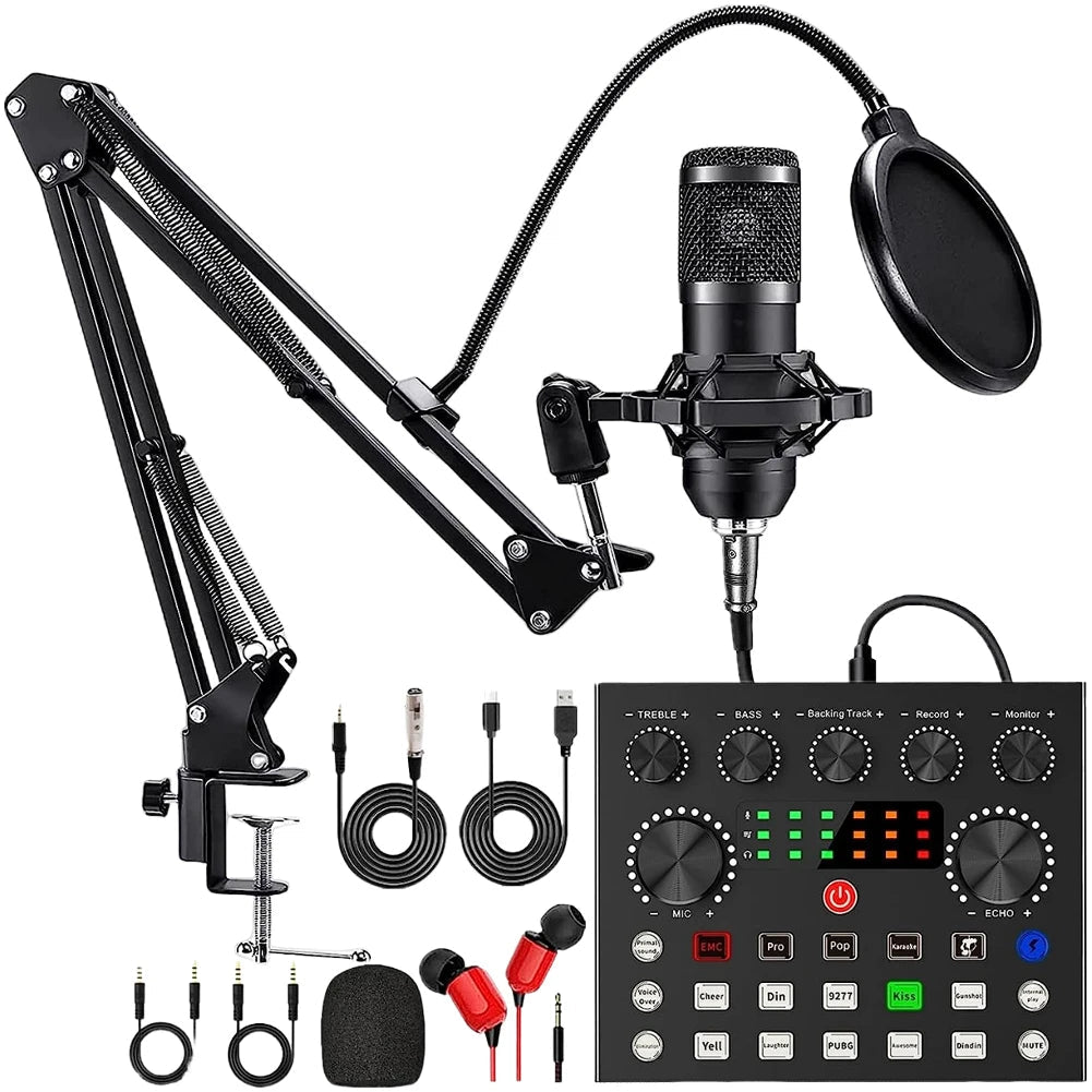 BM800 V8s Podcast Sound Card Set Professional Audio Condenser Mic Studio Microphone for Karaoke Podcast Recording Live Streaming - Asmota