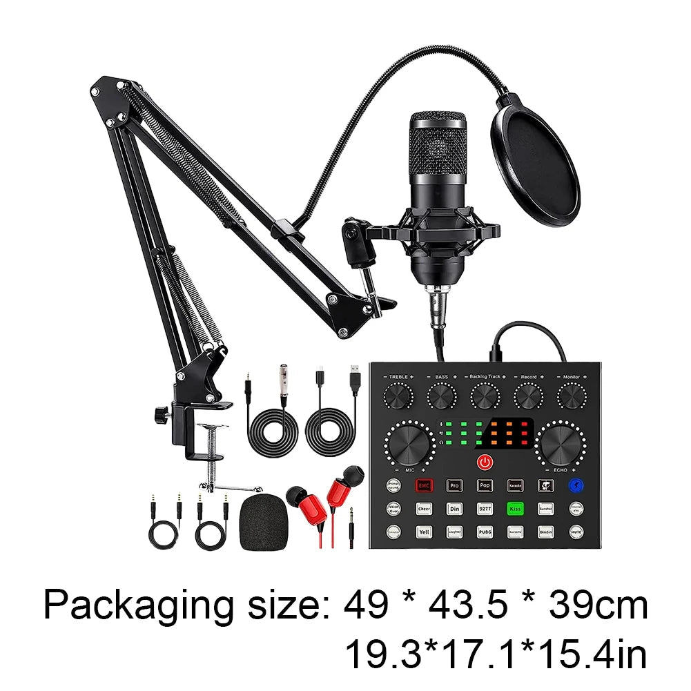 BM800 V8s Podcast Sound Card Set Professional Audio Condenser Mic Studio Microphone for Karaoke Podcast Recording Live Streaming - Asmota