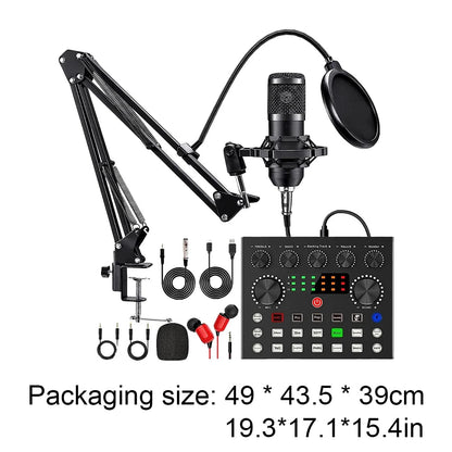 BM800 V8s Podcast Sound Card Set Professional Audio Condenser Mic Studio Microphone for Karaoke Podcast Recording Live Streaming - Asmota