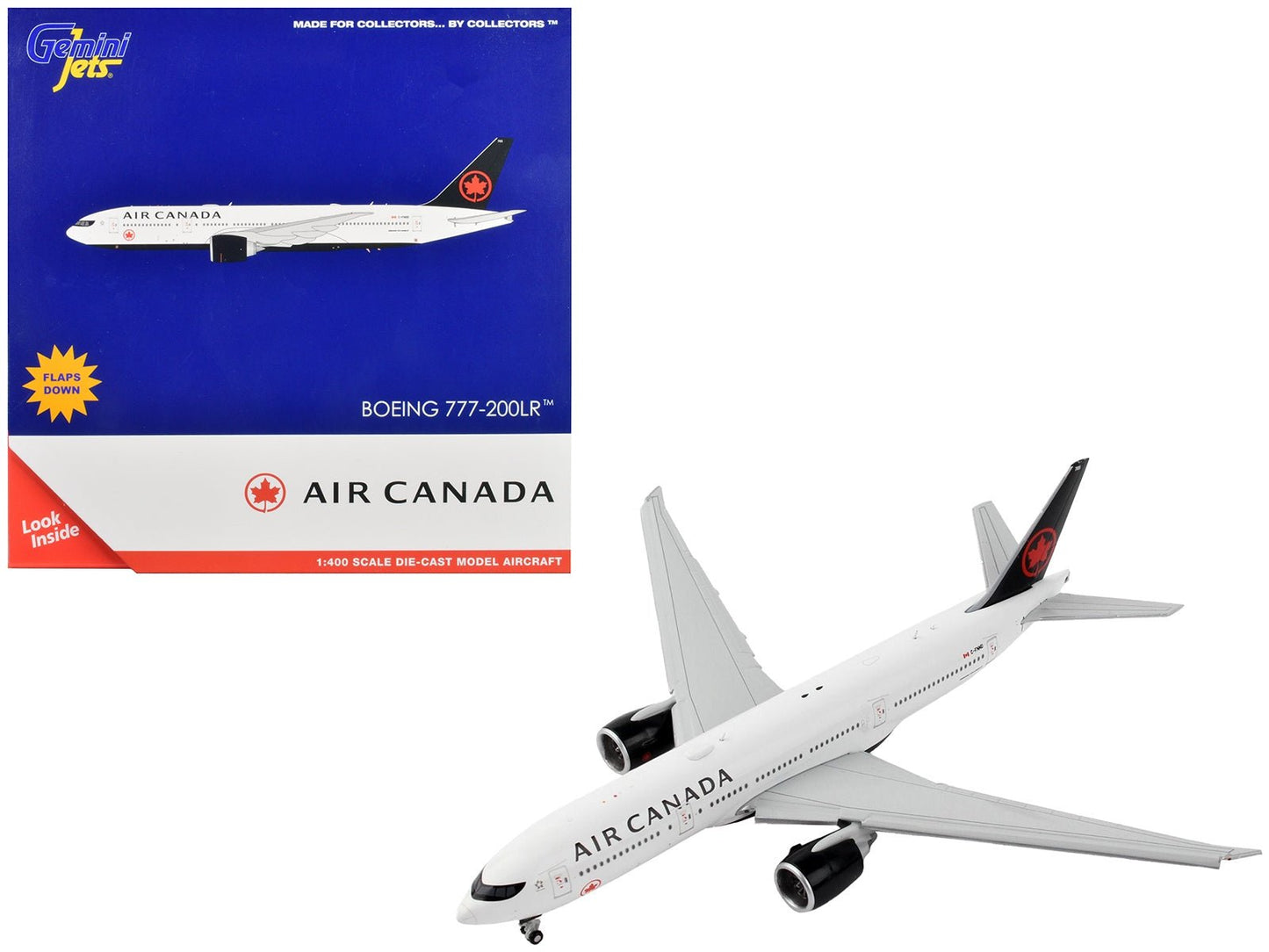 Boeing 777 - 200LR Commercial Aircraft with Flaps Down "Air Canada" White with Black Tail 1/400 Diecast Model Airplane by GeminiJets - Asmota