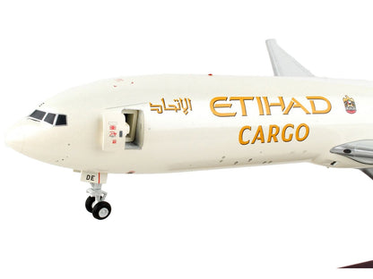 Boeing 777F Commercial Aircraft "Etihad Airways Cargo" Beige with Tail Graphics "Gemini 200 - Interactive" Series 1/200 Diecast Model Airplane by GeminiJets - Asmota