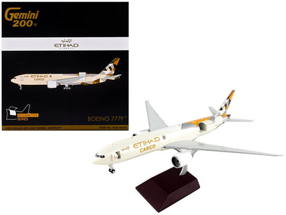 Boeing 777F Commercial Aircraft "Etihad Airways Cargo" Beige with Tail Graphics "Gemini 200 - Interactive" Series 1/200 Diecast Model Airplane by GeminiJets - Asmota