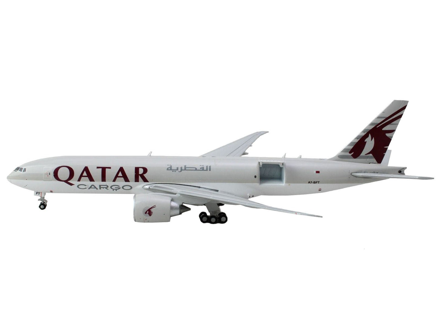 Boeing 777F Commercial Aircraft "Qatar Airways" (A7 - BFT) Gray with Tail Graphics "Interactive Series" 1/400 Diecast Model Airplane by GeminiJets - Asmota