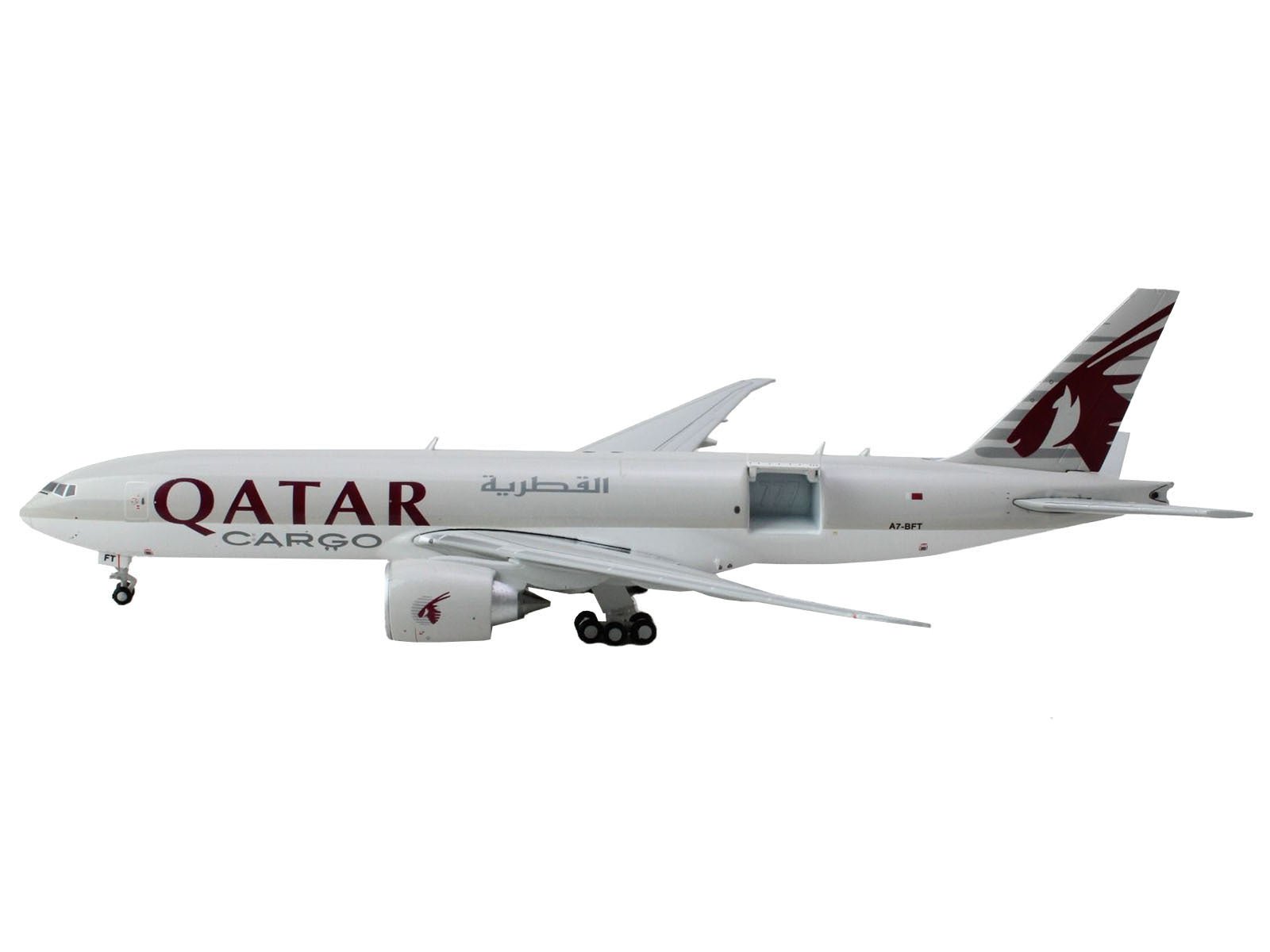 Boeing 777F Commercial Aircraft "Qatar Airways" (A7 - BFT) Gray with Tail Graphics "Interactive Series" 1/400 Diecast Model Airplane by GeminiJets - Asmota