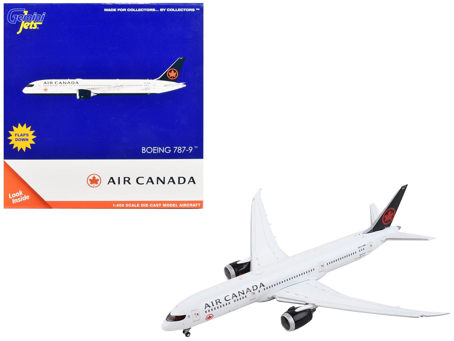 Boeing 787 - 9 Commercial Aircraft with Flaps Down "Air Canada" White with Black Tail 1/400 Diecast Model Airplane by GeminiJets - Asmota