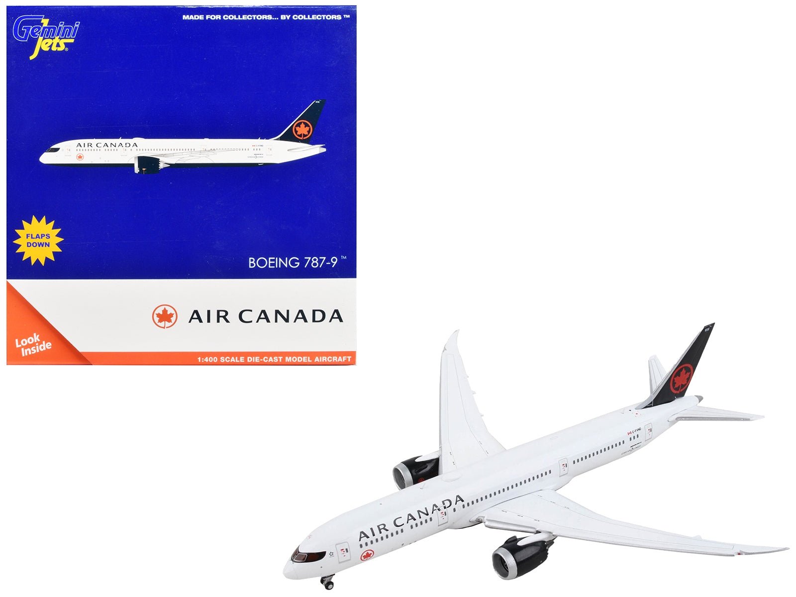 Boeing 787 - 9 Commercial Aircraft with Flaps Down "Air Canada" White with Black Tail 1/400 Diecast Model Airplane by GeminiJets - Asmota