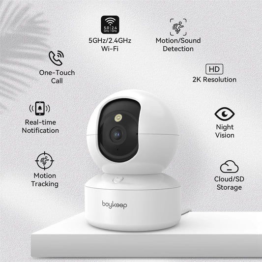 BoyKeep 3MP 5G/2.4GHz WiFi Indoor Home Security IP Smart Baby Monitor Camera Automatic Tracking 24/7 Video Surveillance Camera - Asmota