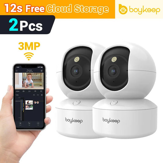 BoyKeep 3MP WiFi IP Camera Smart Baby Monitor Home Security 5G WiFi Indoor IP Automatic Tracking 24/7 Video Surveillance - Asmota