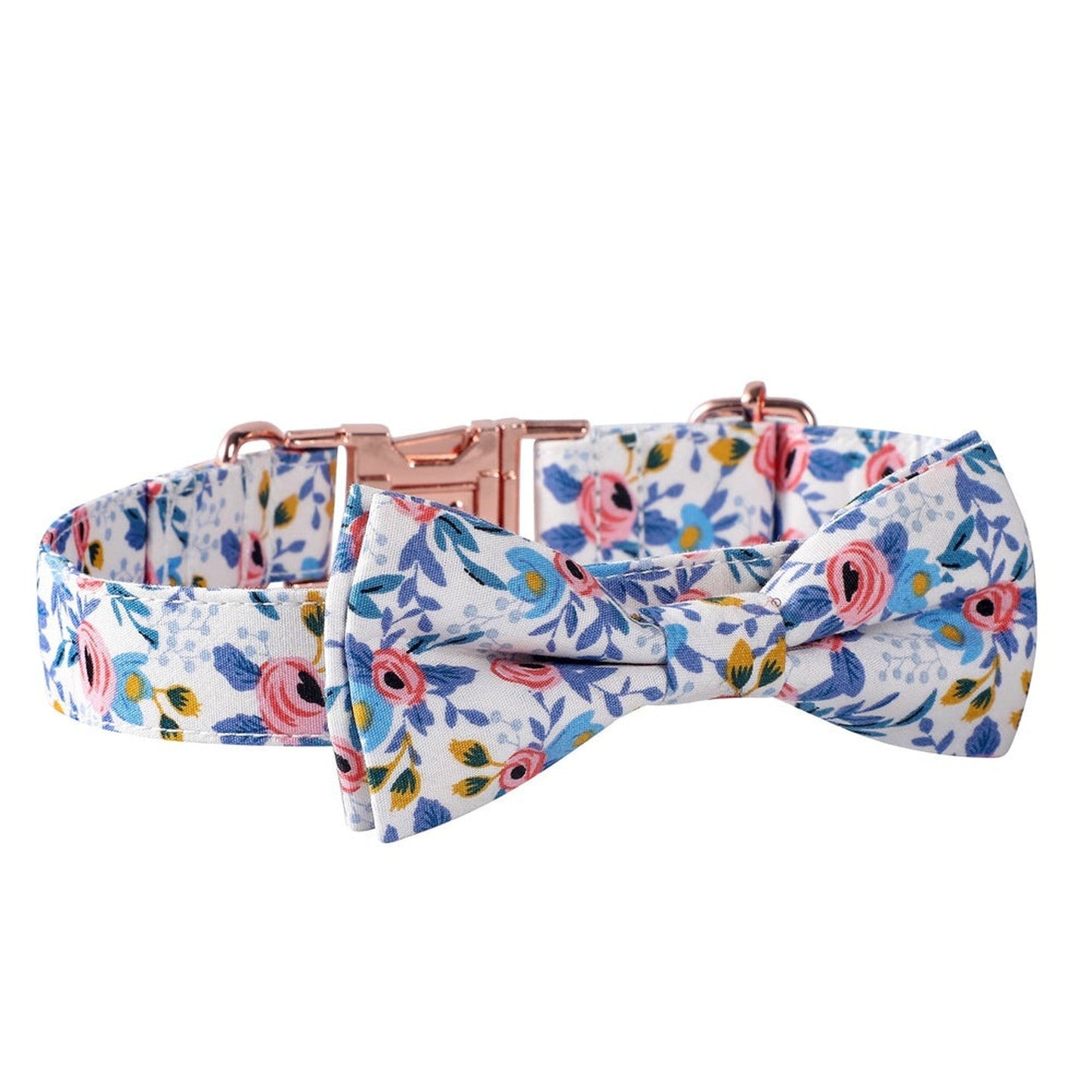 Cotton Floral Pattern Dog Collar with Rose Gold Buckle