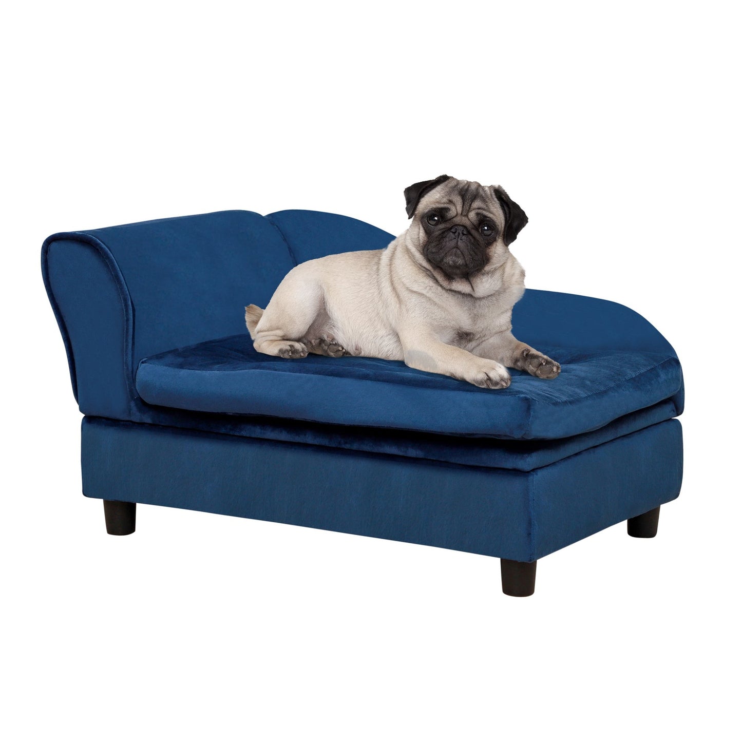 Luxury Small Dog Bed with Hidden Storage in Blue Fabric