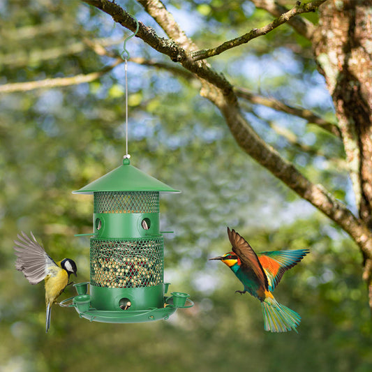 1Pc Wild Bird Feeder Squirrel-Proof Chew-Proof Metal Bird Seed Feeder Outdoor Hanging Bird Feeder With 360 Degree Circular Perches Water Cups For Yard Garden Patio Spring Summer