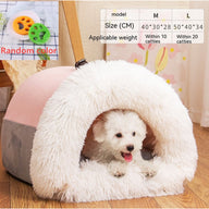 Striped Plush Semi-Enclosed Portable Dog Nest Bed