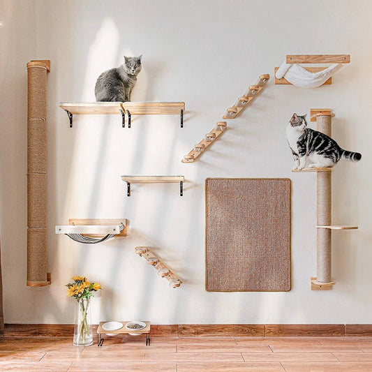 Cat Climbing Shelf Wall Mounted Four Step Stairway With Sisal Scratching Post For Cats Tree Tower Platform Jumping Pet Furniture - Asmota