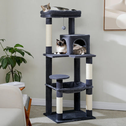 Cat Tree for Indoor Cats 5 - Level Cat Tower for Large Cats with Large Hammock Sisal Covered Scratching Posts Cozy Condo Top Perch - Asmota