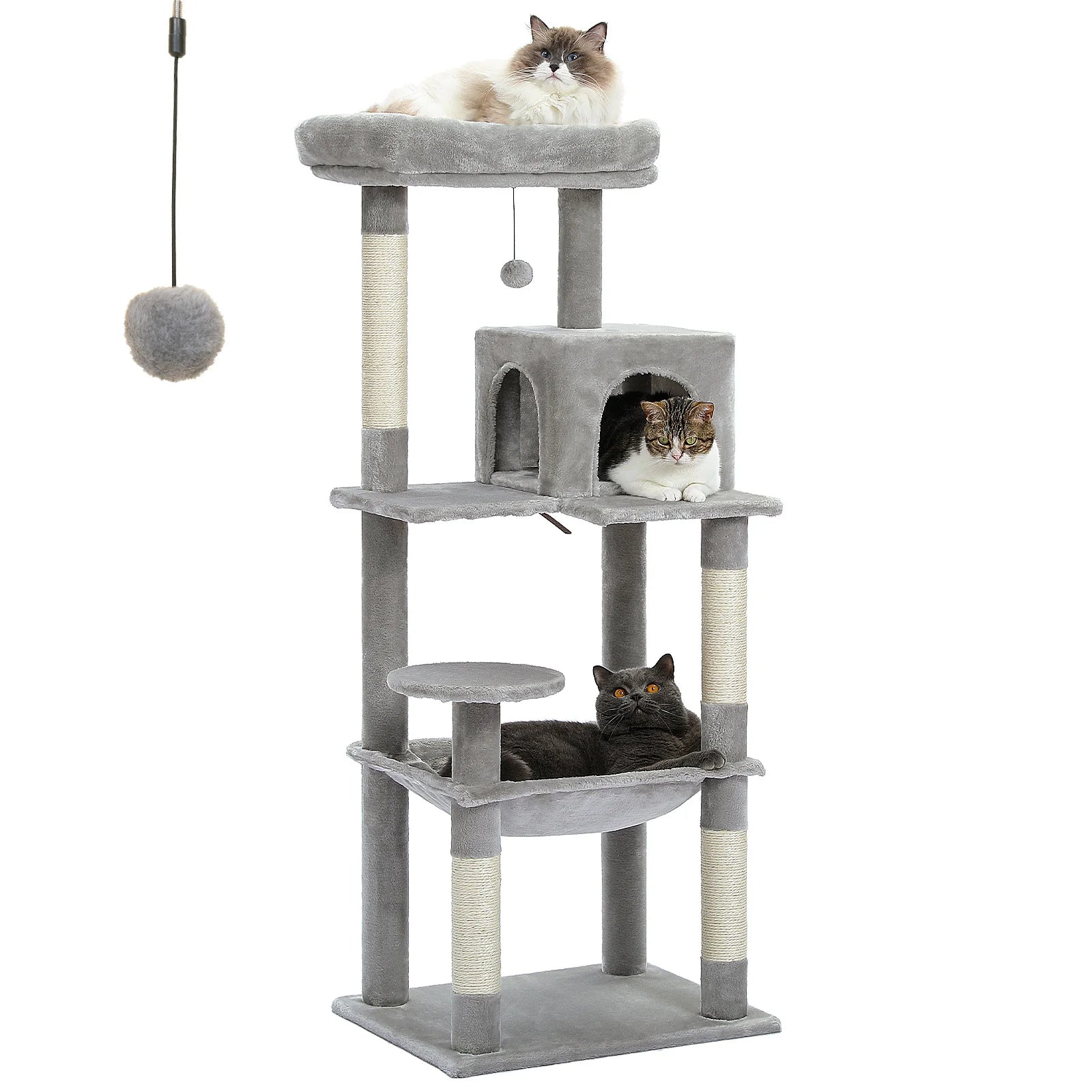 Cat Tree for Indoor Cats 5 - Level Cat Tower for Large Cats with Large Hammock Sisal Covered Scratching Posts Cozy Condo Top Perch - Asmota