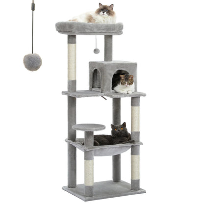 Cat Tree for Indoor Cats 5 - Level Cat Tower for Large Cats with Large Hammock Sisal Covered Scratching Posts Cozy Condo Top Perch - Asmota