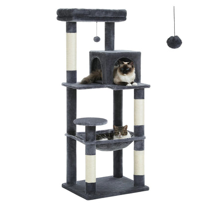 Cat Tree for Indoor Cats 5 - Level Cat Tower for Large Cats with Large Hammock Sisal Covered Scratching Posts Cozy Condo Top Perch - Asmota