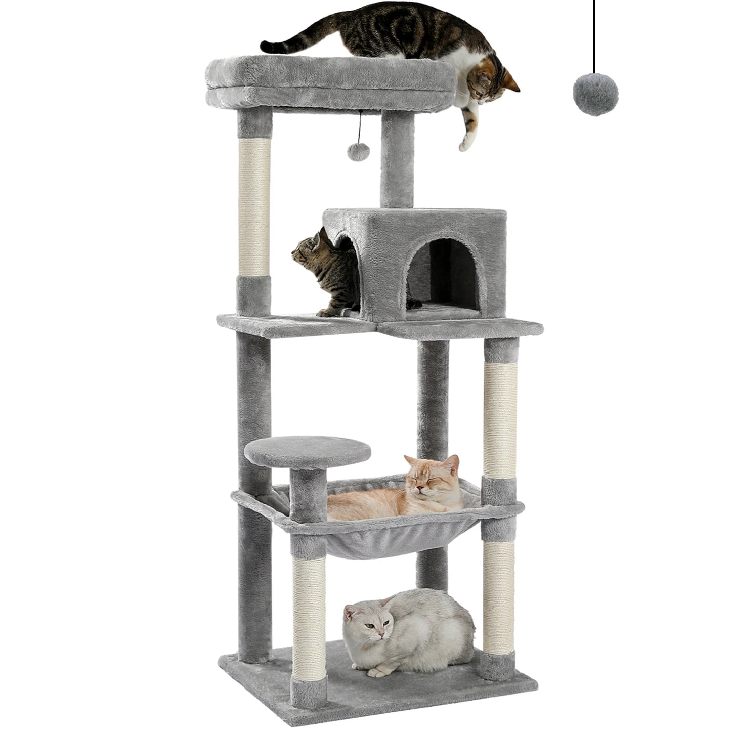 Cat Tree for Indoor Cats 5 - Level Cat Tower for Large Cats with Large Hammock Sisal Covered Scratching Posts Cozy Condo Top Perch - Asmota