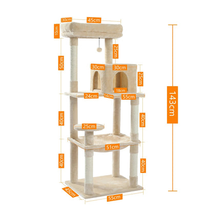 Cat Tree for Indoor Cats 5 - Level Cat Tower for Large Cats with Large Hammock Sisal Covered Scratching Posts Cozy Condo Top Perch - Asmota