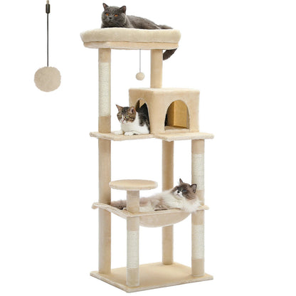 Cat Tree for Indoor Cats 5 - Level Cat Tower for Large Cats with Large Hammock Sisal Covered Scratching Posts Cozy Condo Top Perch - Asmota