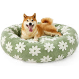 Lesure Round Jacquard Shaggy Plush Cat Bed with Anti Slip Bottom