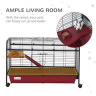 41" Metal Small Animal Cage with Feeder, Ramp & Rolling Wheels